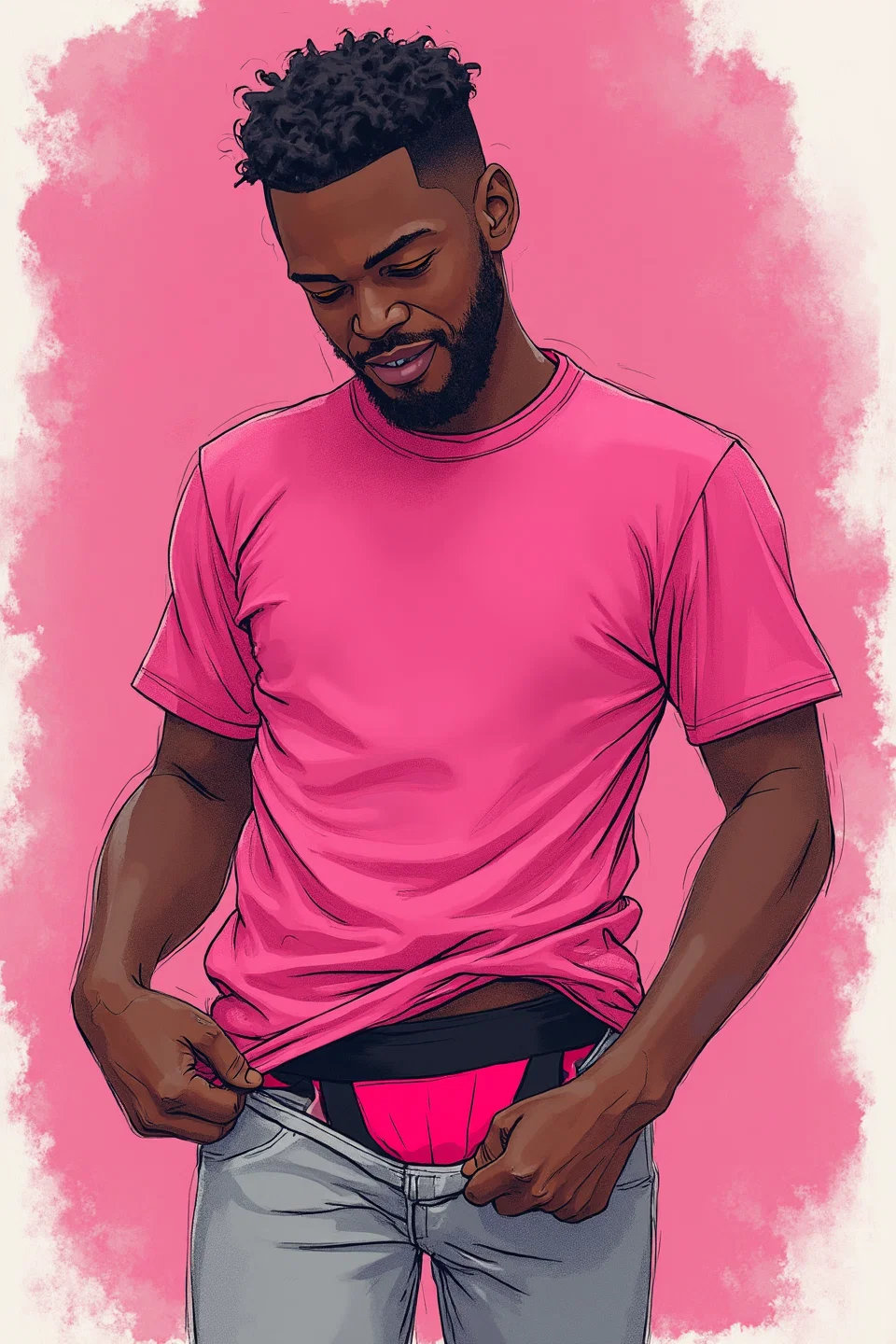 Transguy wearing a pink jock strap